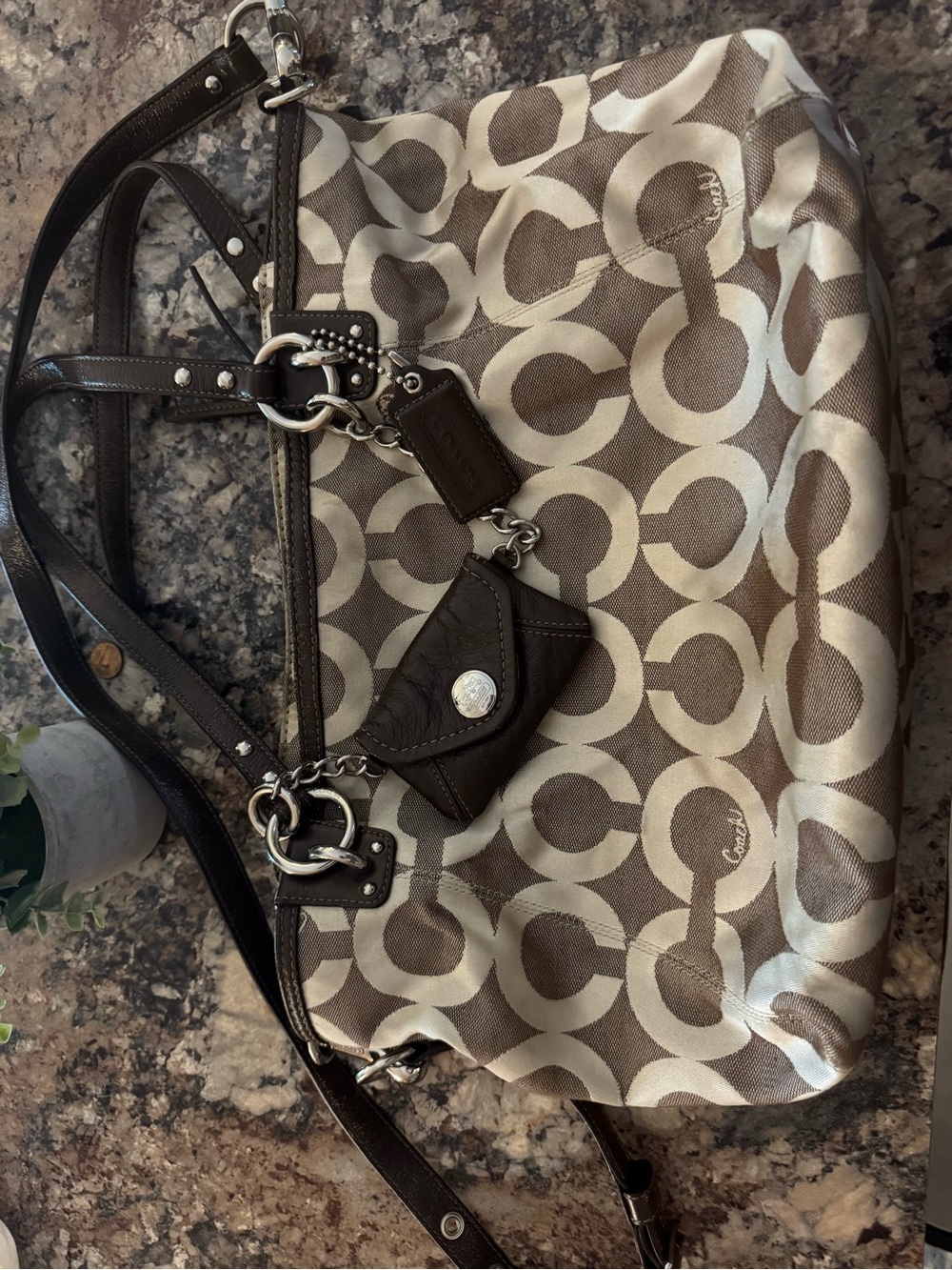 Coach Brown and Cream Signature Crossbody Hobo